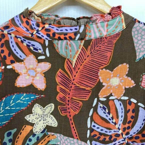 Fate What You're Worth Brown Floral Blouse Womens Medium - Picture 11 of 12